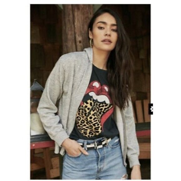 Daydreamer x Free People Daydreamer Rolling Stones Leopard Tongue Vintage Black - Picture 1 of 9